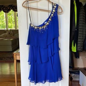 Calvin Klein one shoulder tiered dress